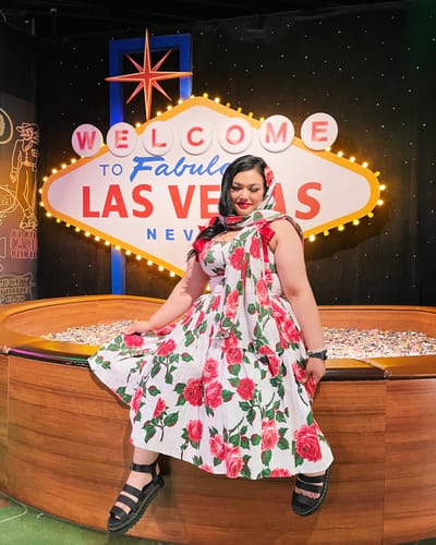 Customer photo review of 1950s Swing Sundress and Scarf in Red Vintage Roses - Vixen by Micheline Pitt