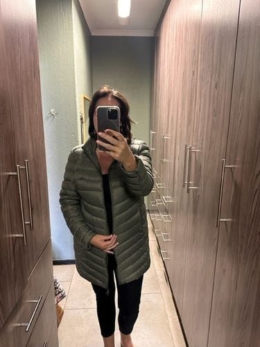 Customer photo review of Sage Duck Down Puffer Coat