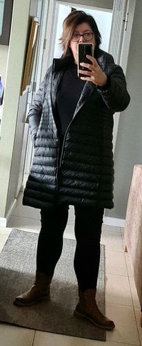 Customer photo review of Black Duck Down Midi Puffer Coat
