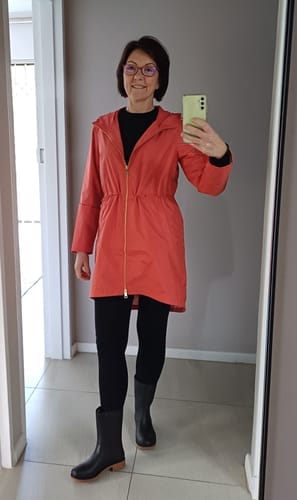 Customer photo review of Coral Cherry Raincoat