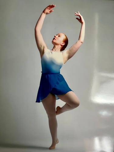 Customer photo review of Women's Cilicia Boatneck Leotard - Ocean Blue Ombre with White Mesh