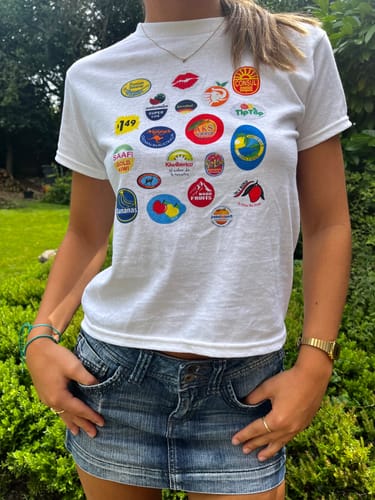 Customer photo review of 'Fruit Stickers' baby tee