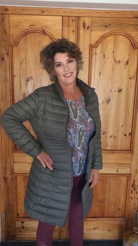 Customer photo review of Sage Duck Down Midi Puffer Coat