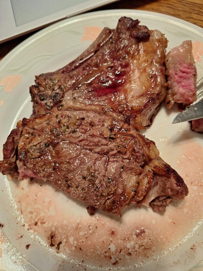 Customer photo review of 20oz RIBEYE STEAKS – BONE-IN, AMERICAN RAISED, FLAVOR-PACKED