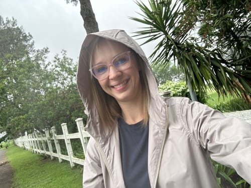 Customer photo review of Latte Leopard Raincoat