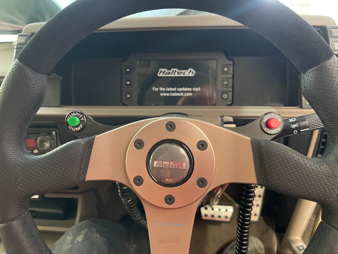 Customer photo review of Motion Raceworks Momentary Small Push Button w/6' Wound Cord (Red or Green)