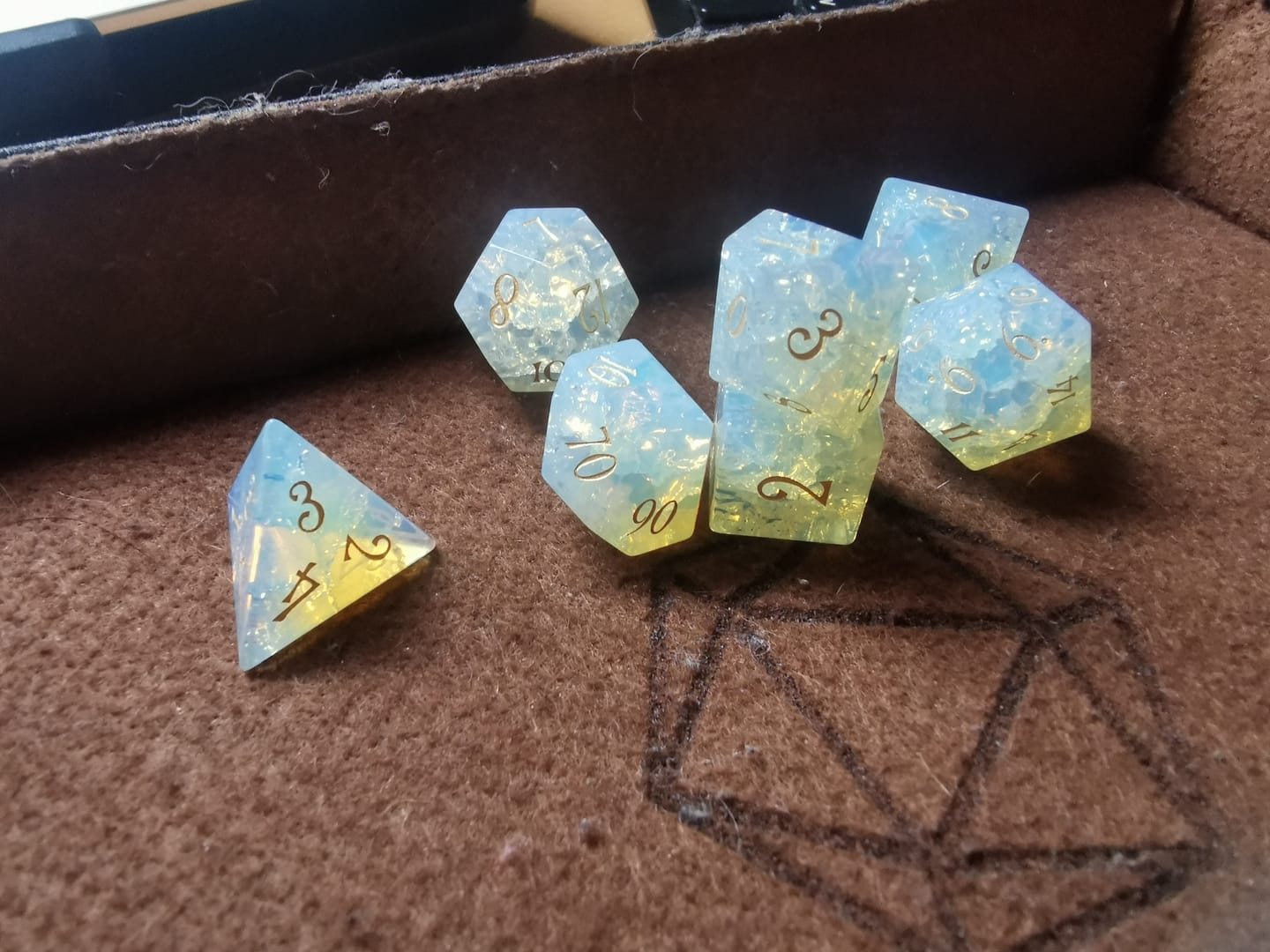 Customer photo review of Blast Opalite Polyhedral Dice Set