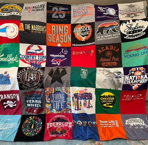 T-shirt quilt with outdoor activities, youth organizations themes by Carissa from MO