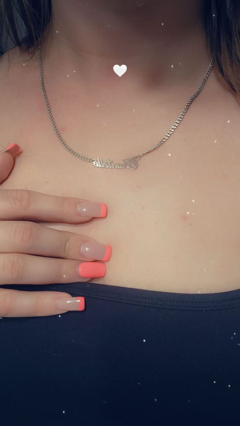 Customer photo review of Old English Nameplate Necklace