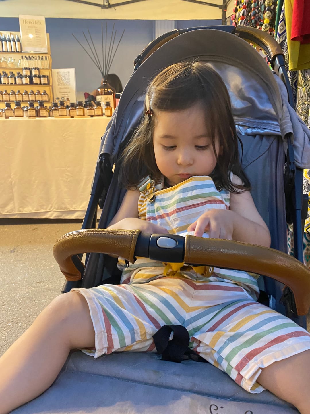 Customer photo review of Rainbow Striped Dungaree Shorts