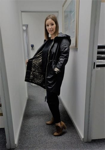 Customer photo review of Black Snow Leopard Raincoat
