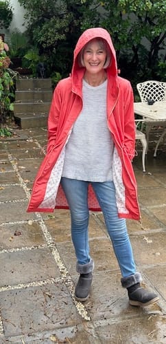 Customer photo review of Coral Cherry Raincoat