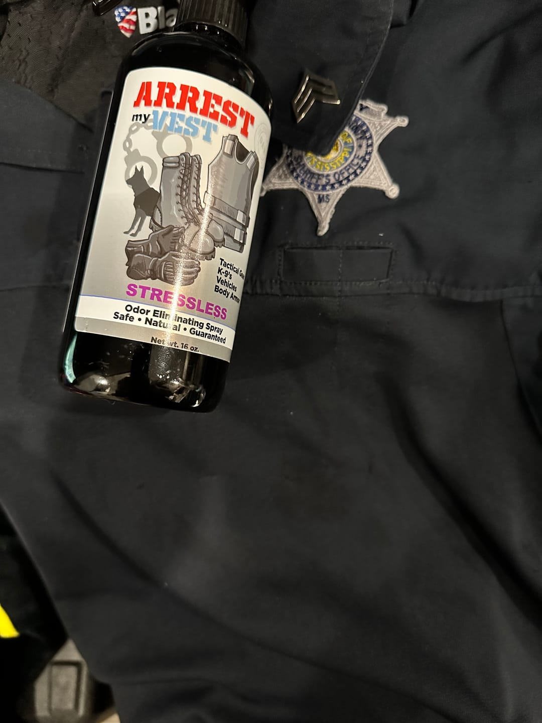 Customer photo review of Buy 2 Get 1 FREE 16 oz Spray - Two Arrest My Vest Sprays + 1 The Stink Solution Spray of Choice | Odor Eliminating Spray