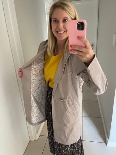 Customer photo review of Latte Leopard Raincoat