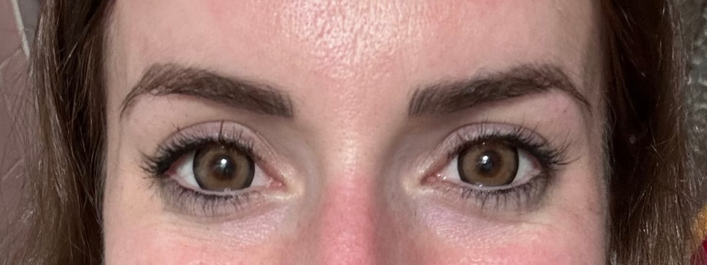 Customer photo review of Laurel Brown Prescription Colored Contact Lenses
