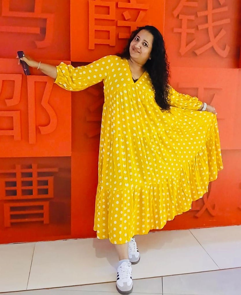 Customer photo review of Bonjour Yellow Polka Modal Maxi Dress