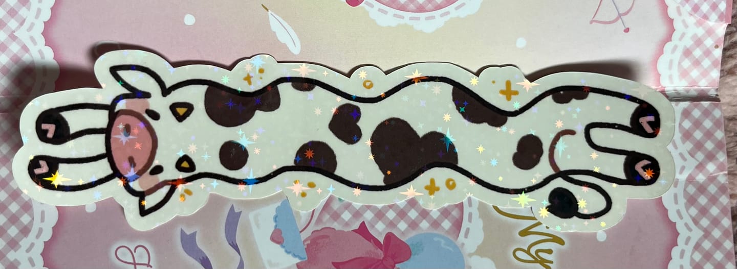 Customer photo review of MORE Sparkly Long Cow Stickers!