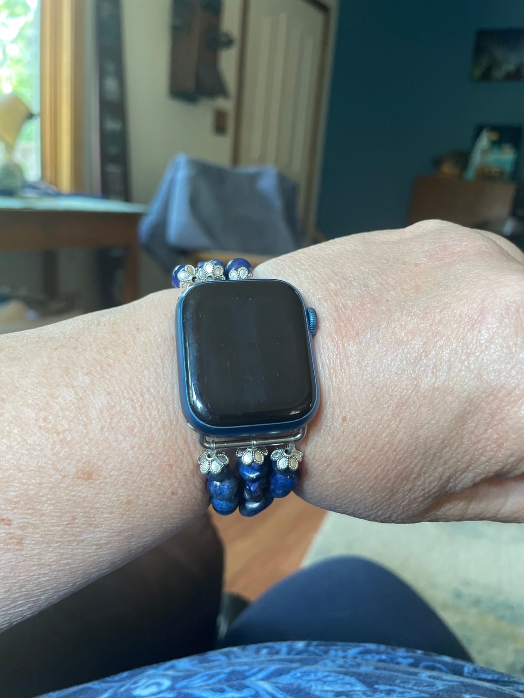 Customer photo review of Ocean Sapphire Stretch Apple Watch Strap