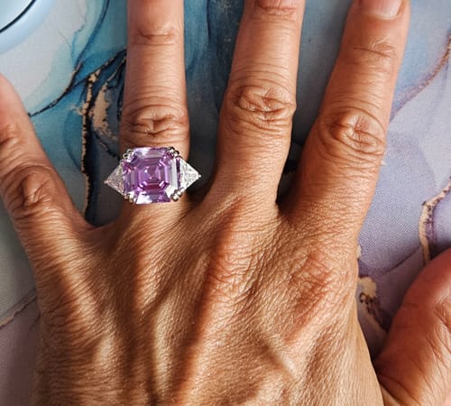 Customer photo review of 3-Stone Purple Asscher CZ Ring in Sterling Silver 12.6ct