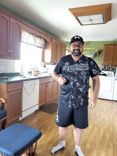 Customer photo review of Maxcorners Personalized Text And Number Billiard Ball 8 3D Pattern Baseball Jersey Shirt