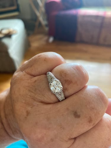 Customer photo review of Vintage Moissanite Pave Open Scroll Accents Engagement Ring