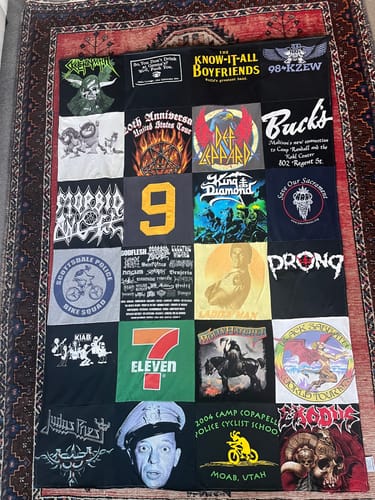 T-shirt quilt from camp copalep, bicycle cyclist school by James from CO