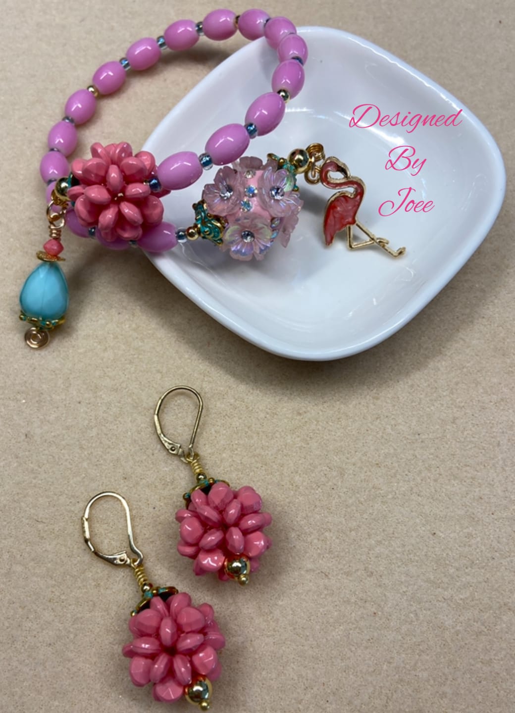 Customer photo review of Beaded Bead Pair in Roseate Spoonbill