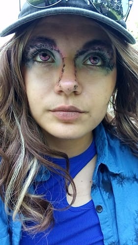 Customer photo review of Cosplay Anime Purple Prescription Contact Lenses