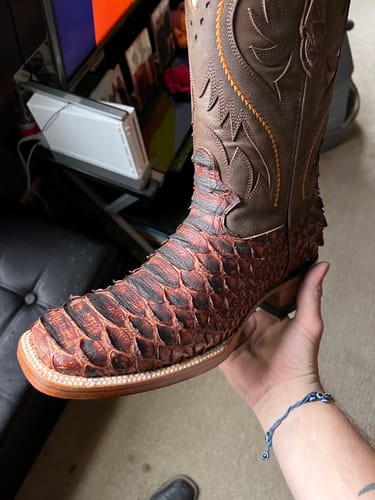 Customer photo review of PYTHON COGNAC  | MEN SQUARE TOE WESTERN COWBOY BOOTS