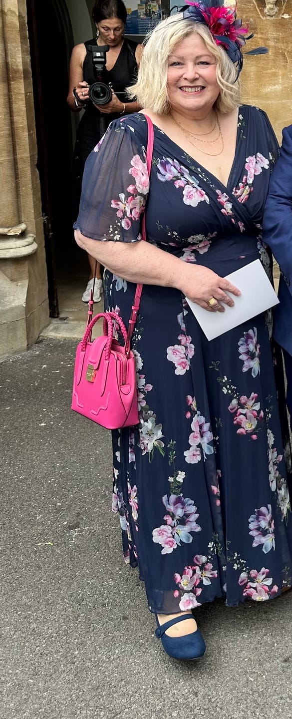 Customer photo review of Isabelle Navy Pink Flower Float Sleeve Maxi Dress