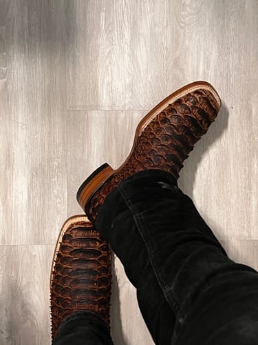 Customer photo review of PYTHON COGNAC  | MEN SQUARE TOE WESTERN COWBOY BOOTS