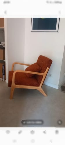 Customer photo review of Fauteuil de salon en bois massif et tissu terracotta