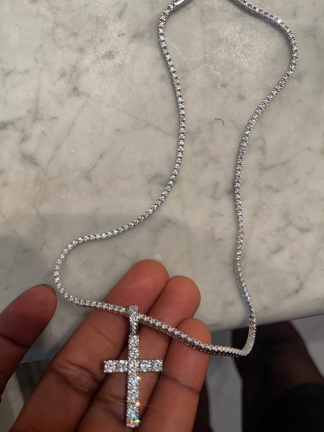 Customer photo review of MOISSANITE TENNIS CHAIN. - 2MM WHITE GOLD