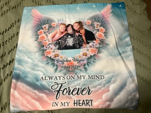 Customer photo review of I'm Always With You - Personalized Memorial Photo Heart Pillow
