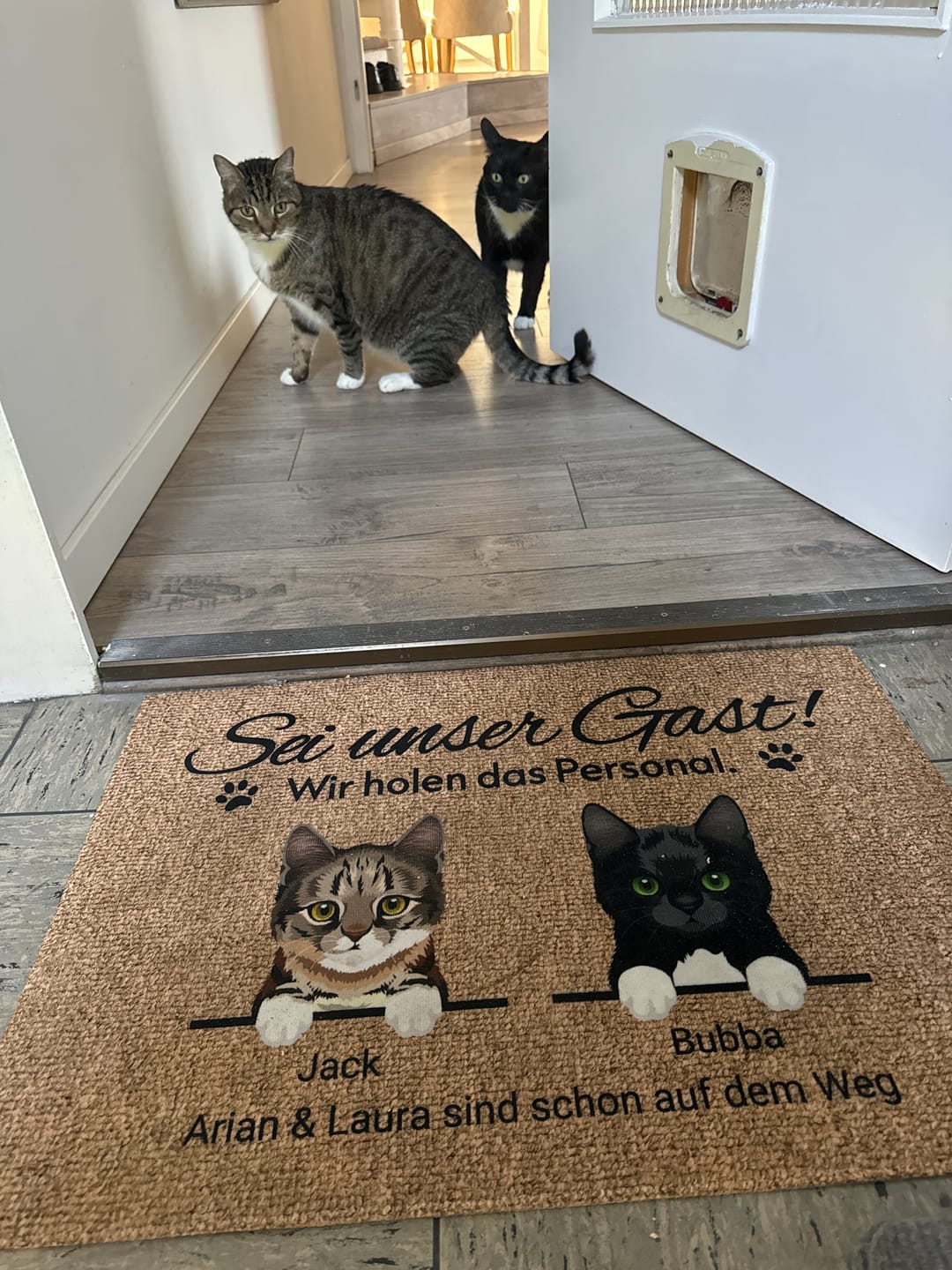 Customer photo review of Katzen holen ihr Personal - Individuelle Fußmatte
