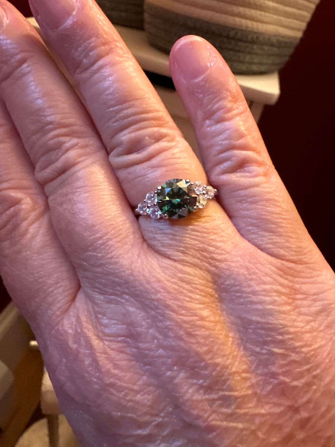 Customer photo review of Five Stone Moissanite And Sapphire Engagement Ring