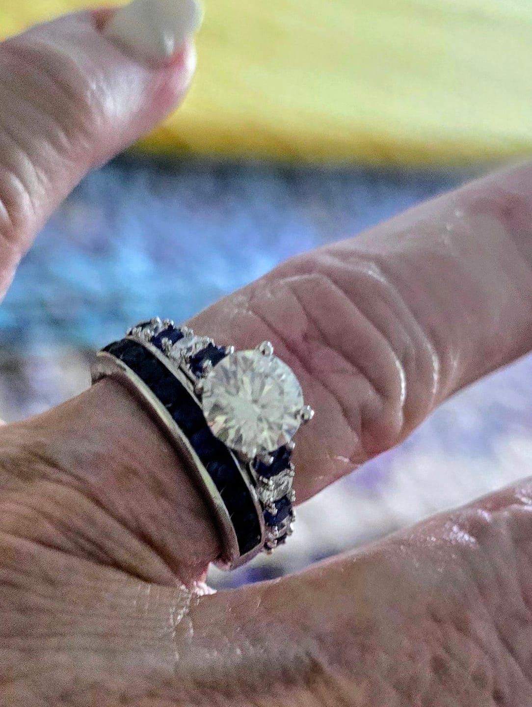 Customer photo review of Round Moissanite With Sapphire Pave Engagement Ring