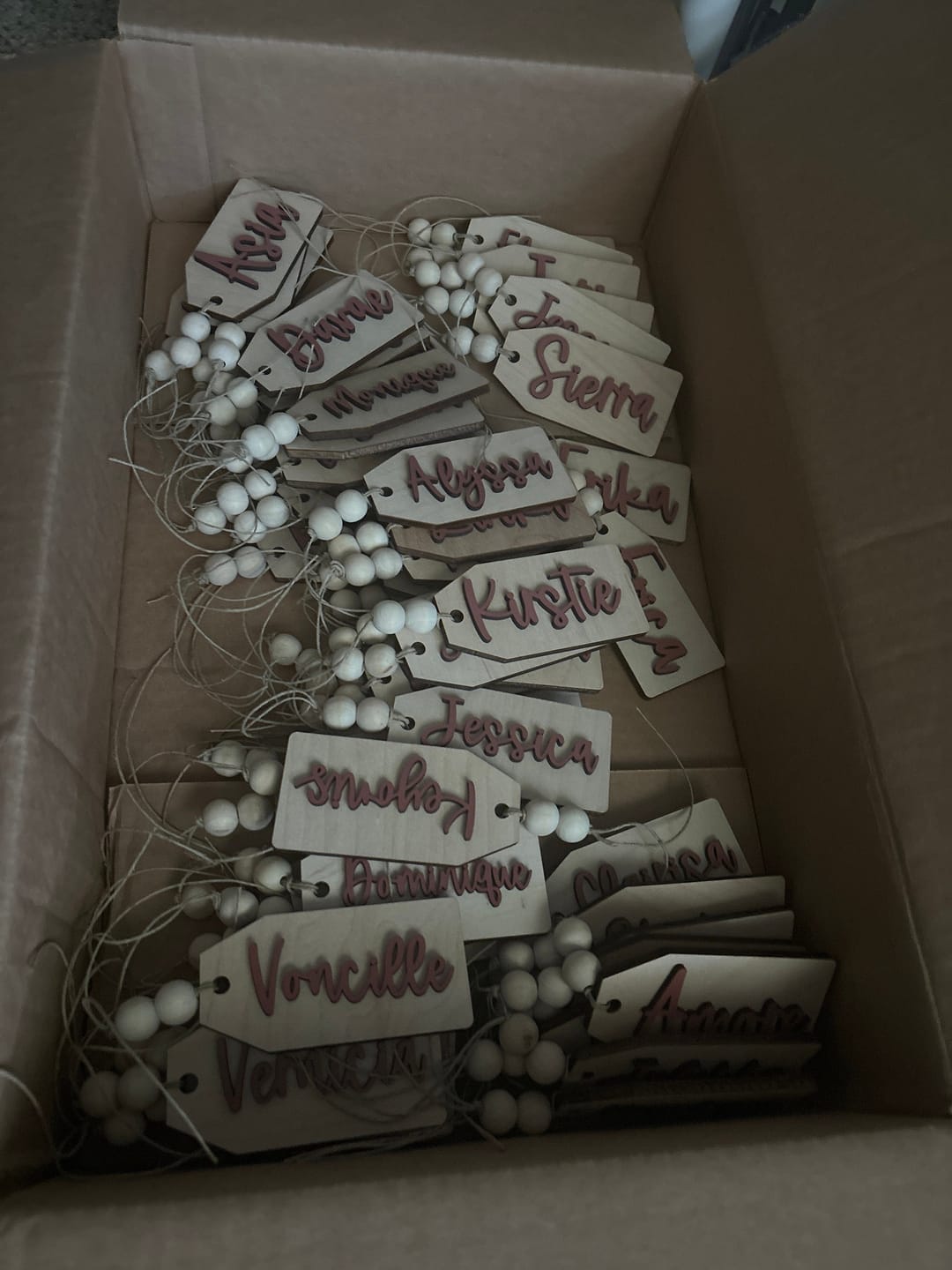 Customer photo review of Beaded Wooden Name Tag