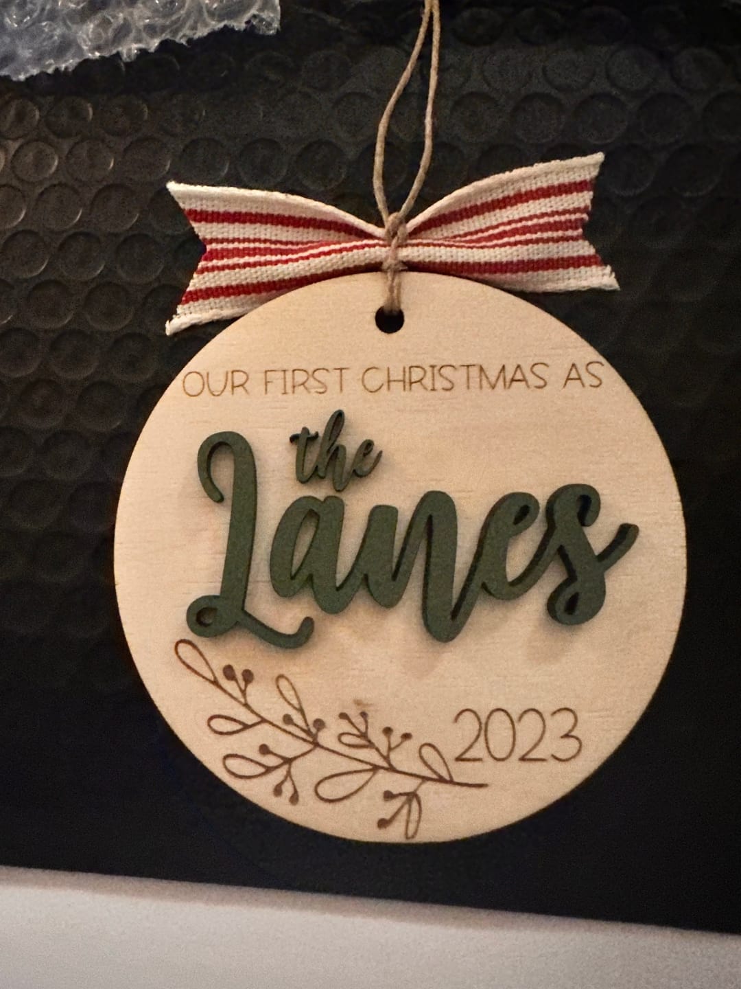 Customer photo review of Our First Christmas Married Ornament 2025