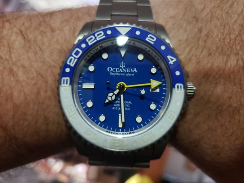 Customer photo review of Oceaneva™ Men's GMT TITANIUM Automatic Deep Marine Explorer 1250M Blue & White Ceramic Bezel Watch