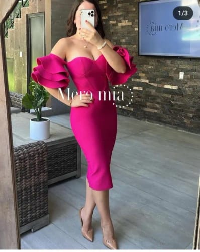 Customer photo review of Off-Shoulder Short Sleeve Bodycon Midi Dress