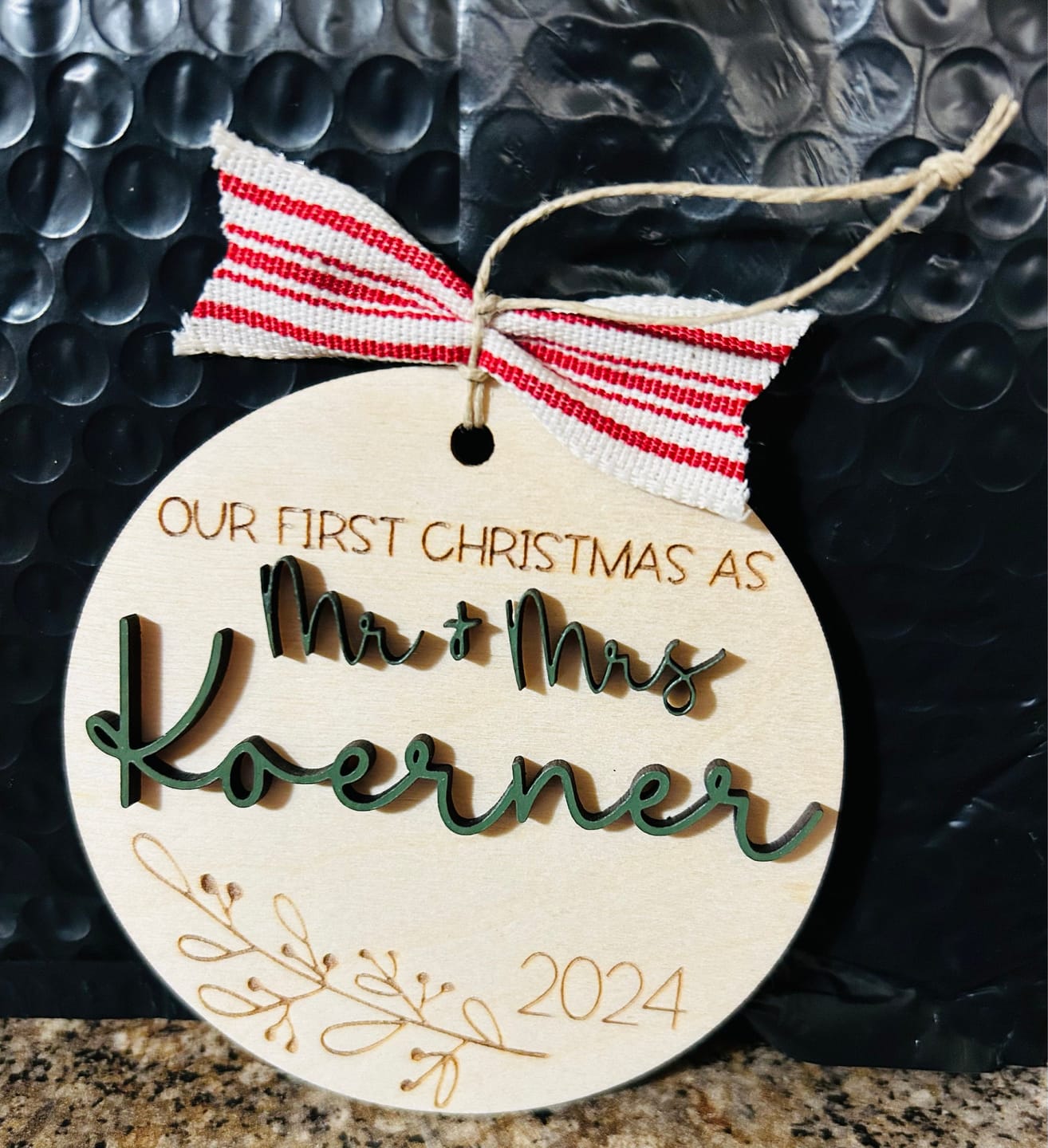 Customer photo review of Our First Christmas Married Ornament 2025