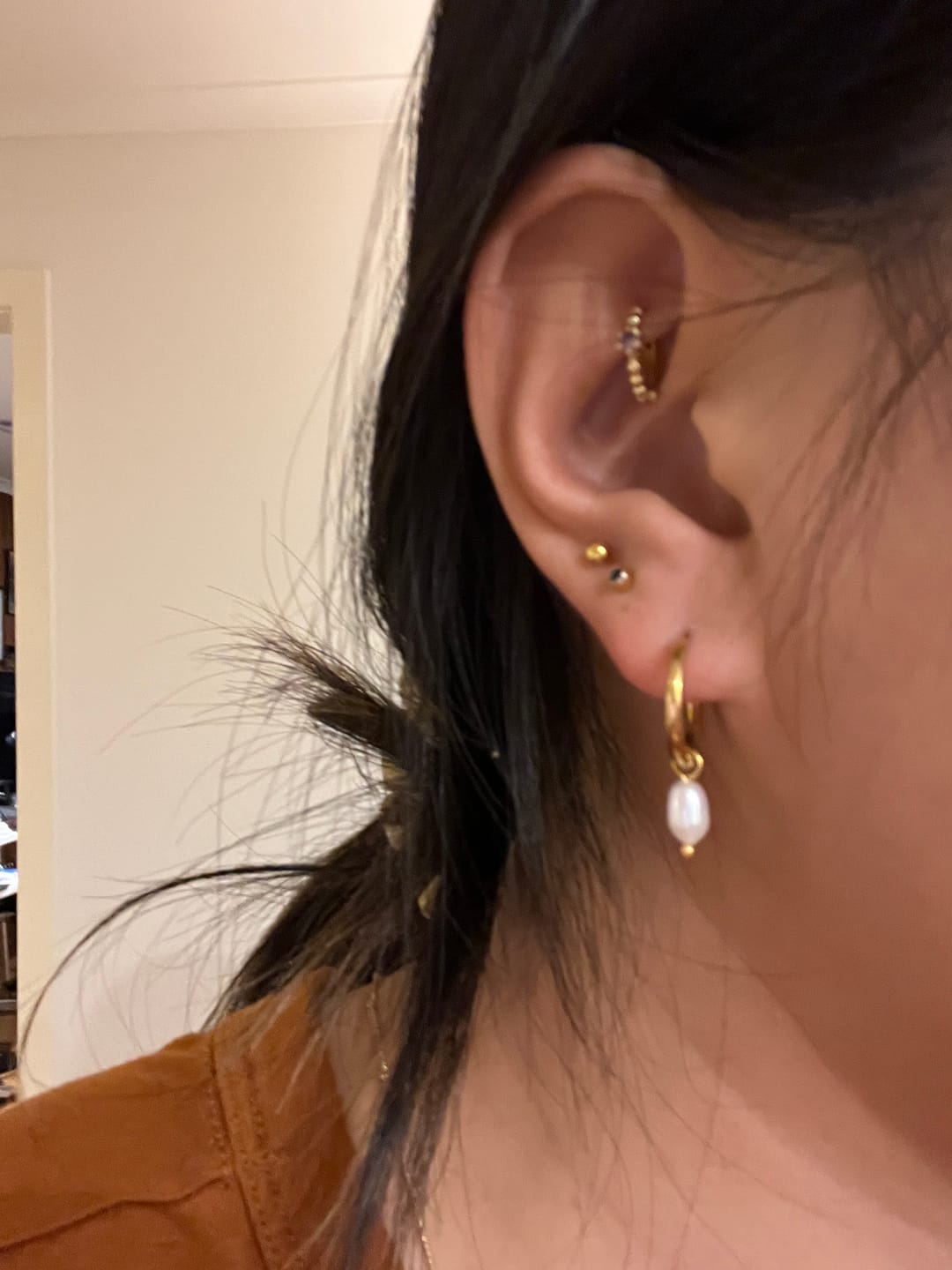 Customer photo review of Freshwater Pearl Bella Hoop Earrings