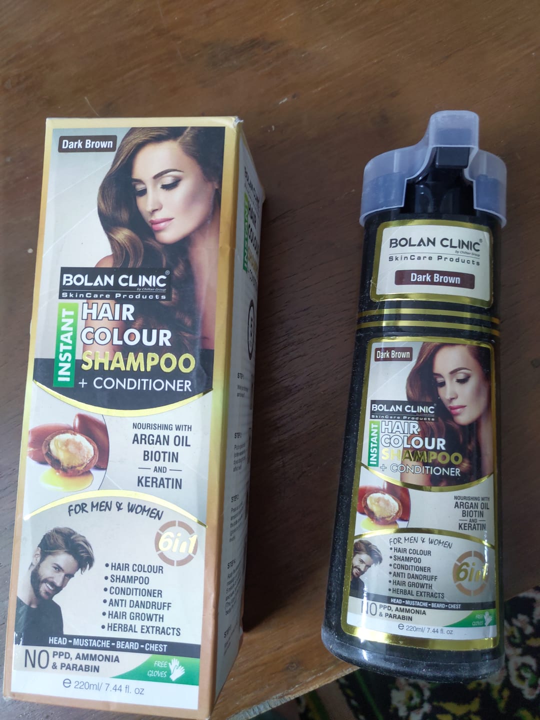 Customer photo review of Instant Hair Color Shampoo In Pakistan + Conditioner (Dark Brown) – Shampoo Hair Dye For Men & Women