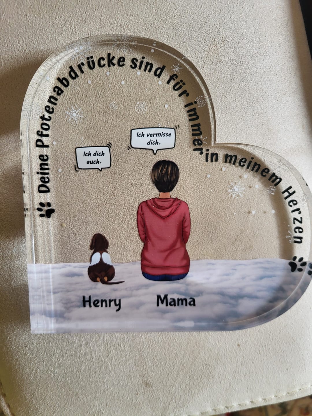 Customer photo review of Pfotenabdrücke im Herzen - Individuelles Glasherz