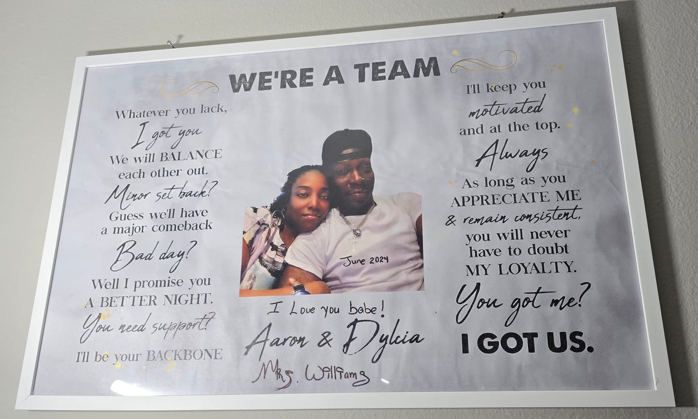 Customer photo review of We're A Team I Got Us Black African Couple - Personalized Wrapped Poster