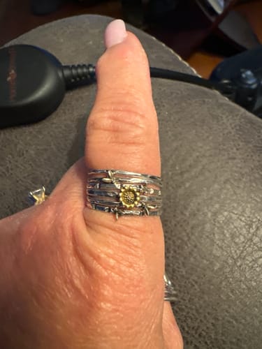 Customer photo review of Bees and Sunflower Stacking Ring Set Sterling Silver