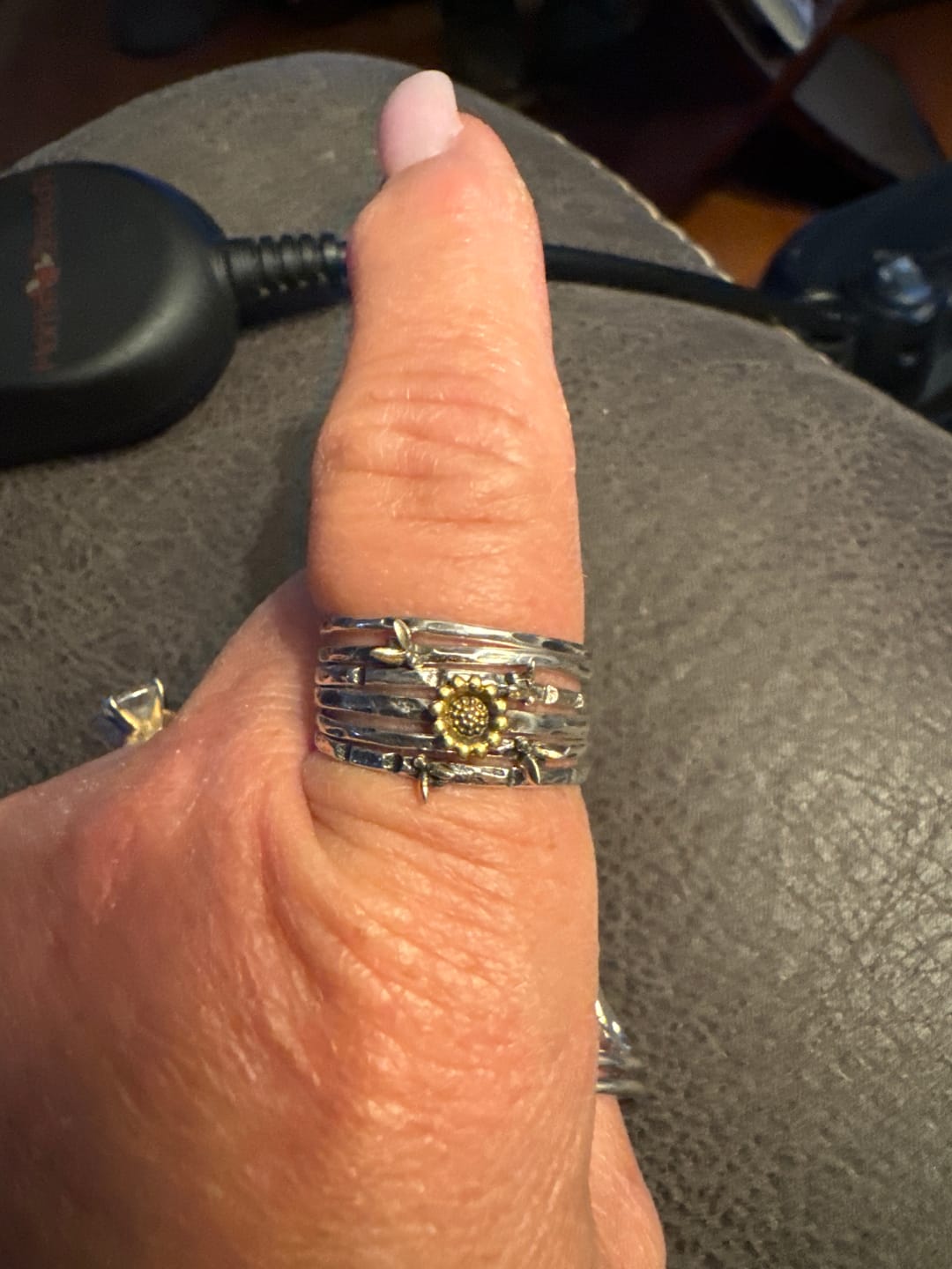 Customer photo review of Bees and Sunflower Stacking Ring Set Sterling Silver