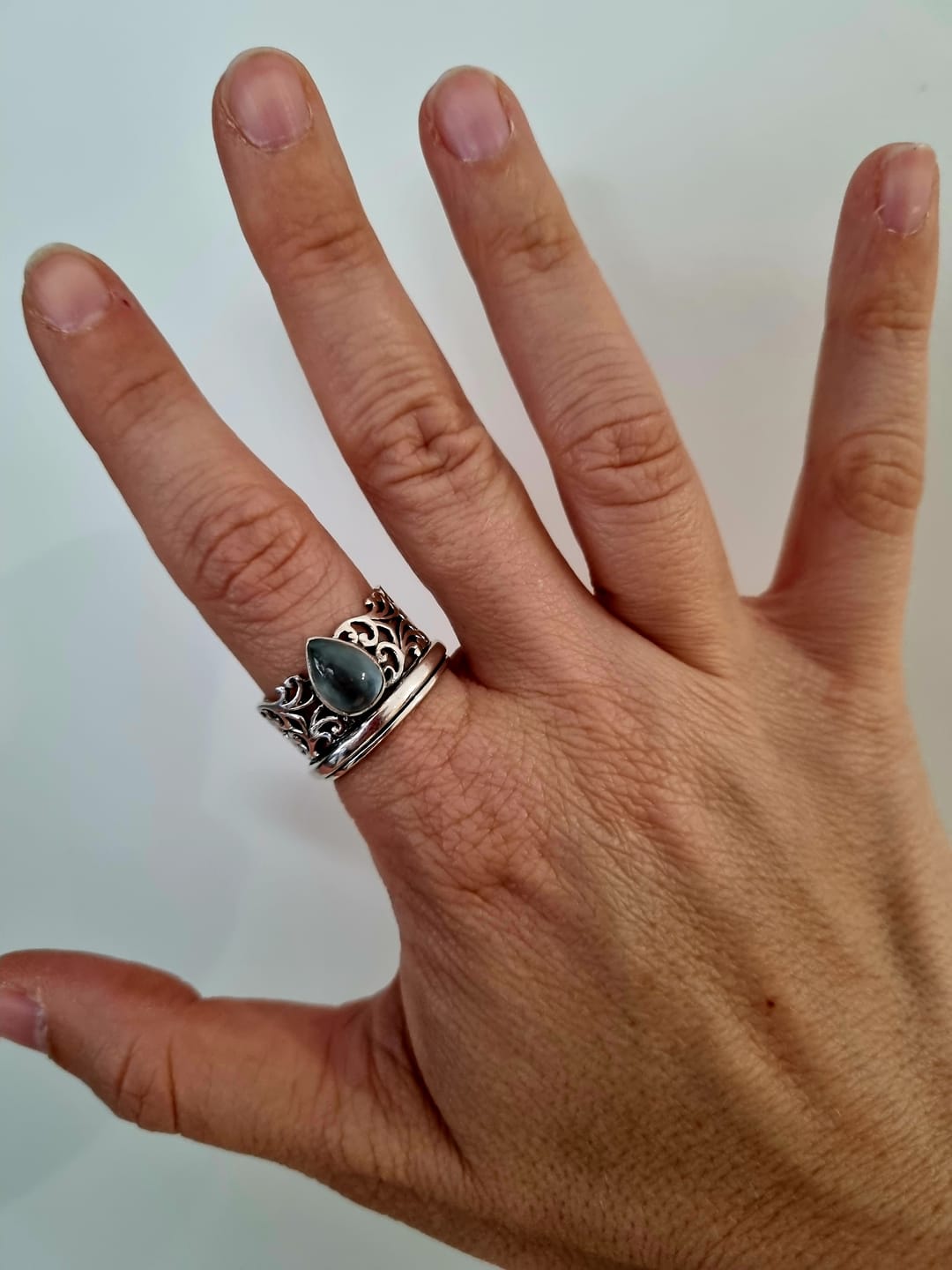 Customer photo review of Teardrop Aquamarine Fidget Ring Sterling Silver
