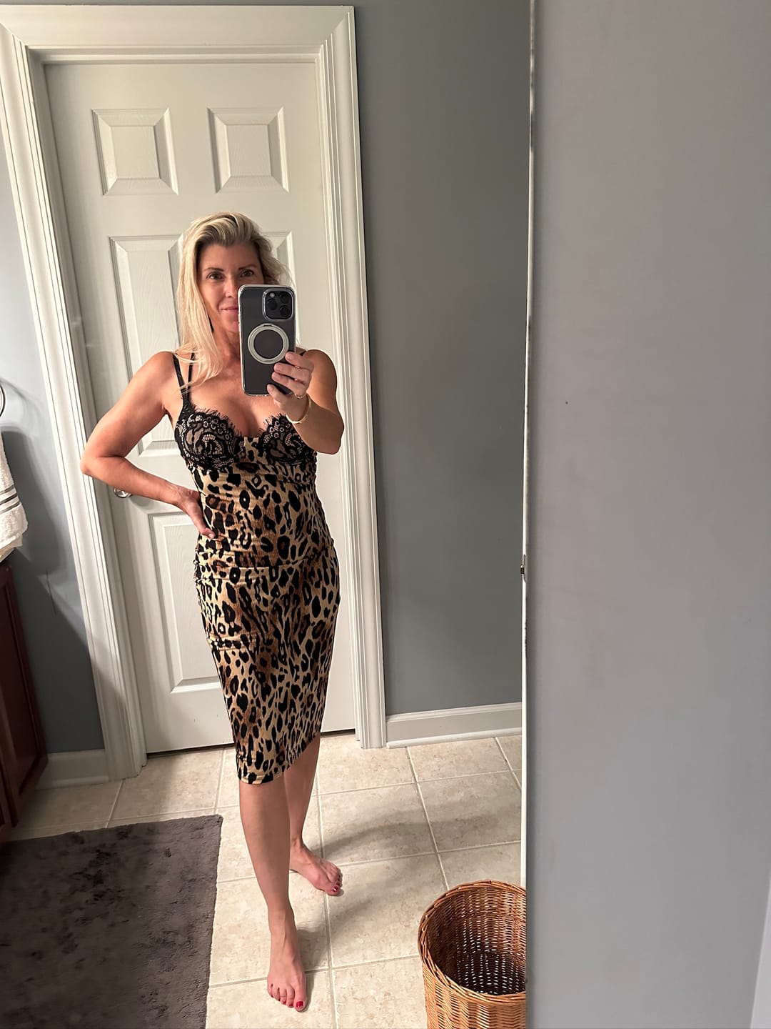 Customer photo review of Amber Leopard Print Midi Dress - Brown